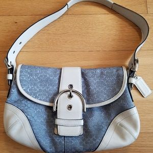 Coach Signature Logo Hobo Blue/White Purse